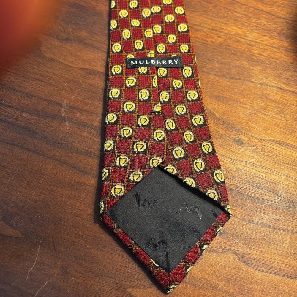 Vintage Mulberry Burgundy Geometric Silk Tie Made in USA Italian Silk 54x3.75”